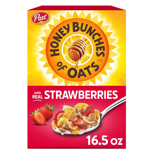 Post Honey Bunches of Oats with Strawberries Breakfast Cereal, Honey Oats and Strawberry Cereal, 16.5 OZ Box