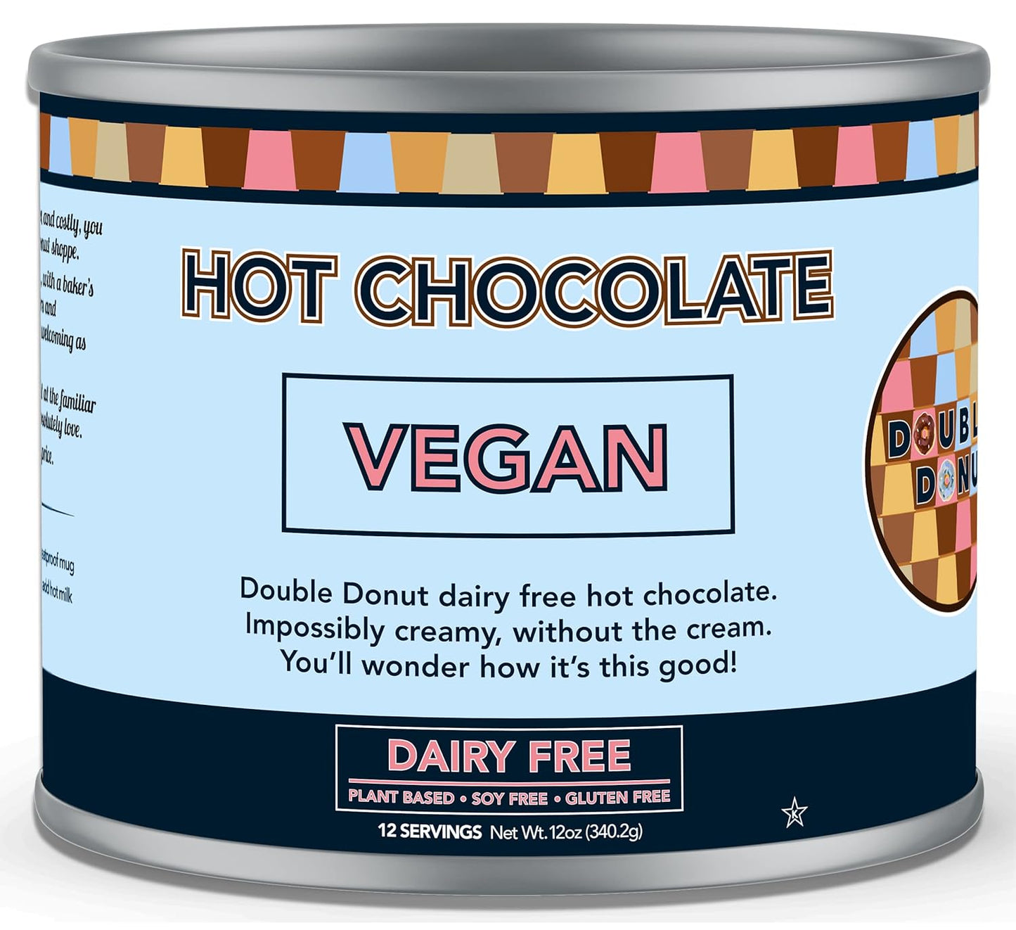 Double Donut Dairy Free Hot Chocolate Mix, Non Dairy Instant Vegan Hot Chocolate Mix, 12 Ounce