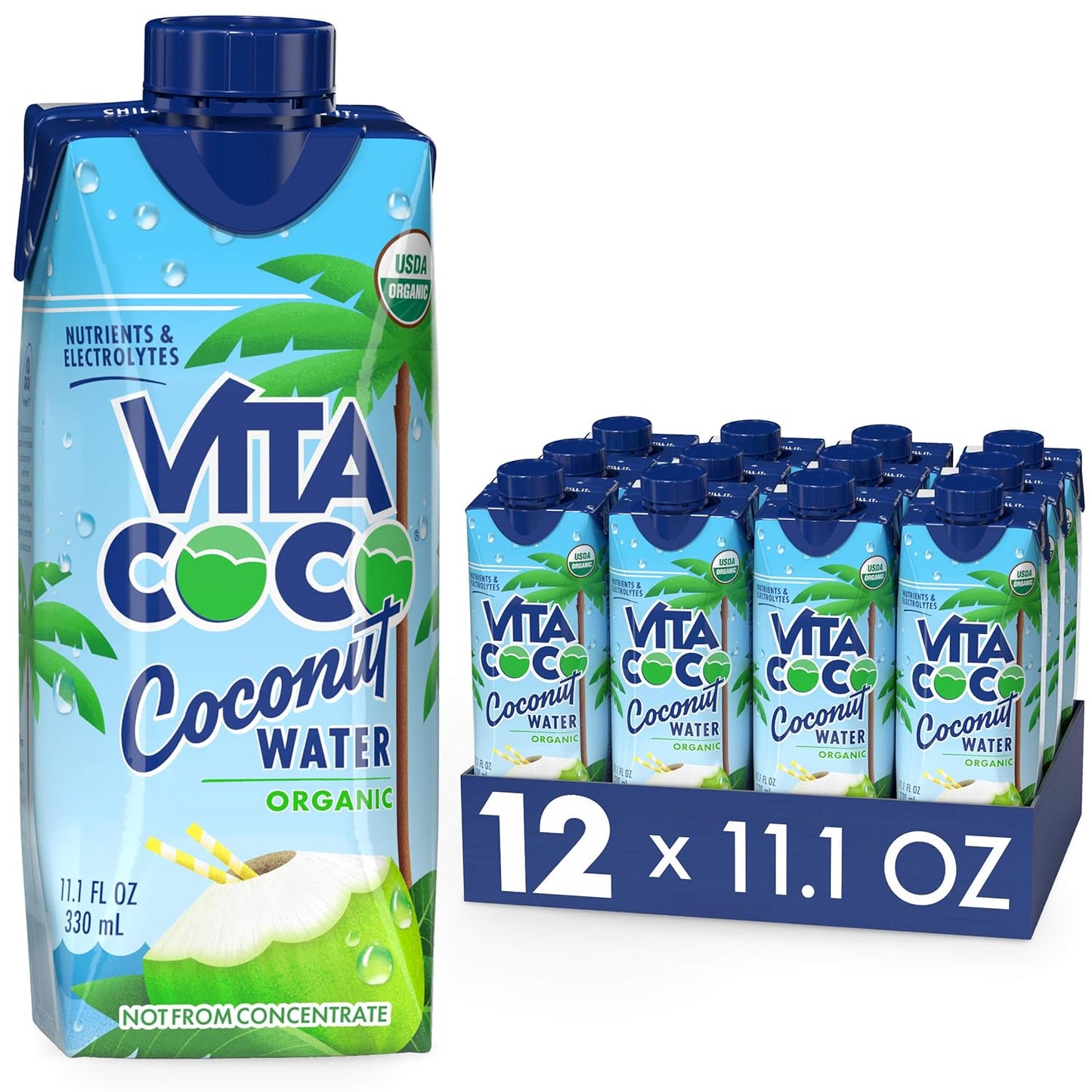 Vita Coco Coconut Water, Pure Organic - Natural Electrolytes 11.1 Oz (Pack Of 12)