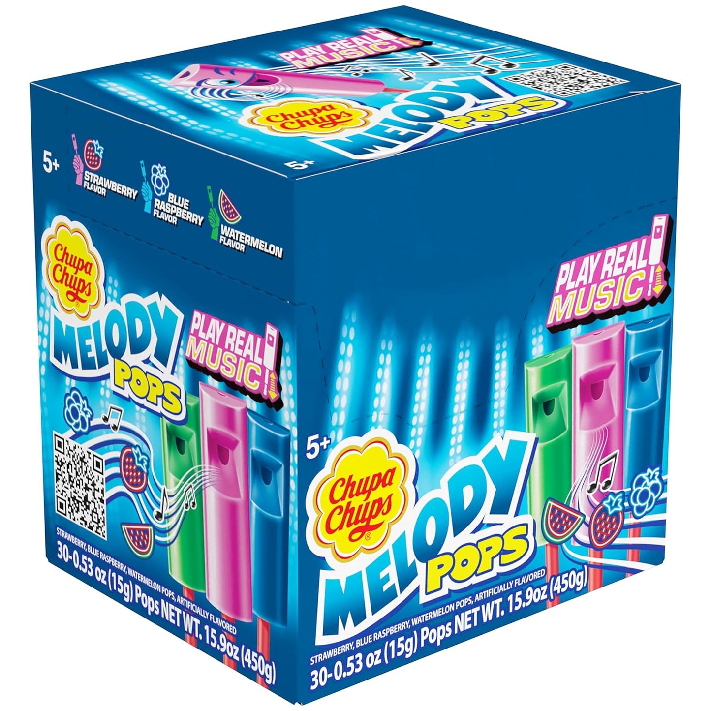 Chupa Chups Melody Pop, Assorted , Whistle Lollipops, Individually Wrapped Candy, 30 Count Showbox Case  Wholesale