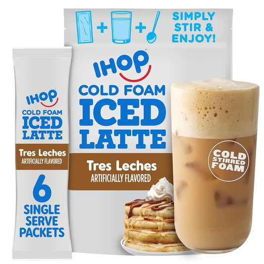 IHOP Tres Leches Iced Latte with Cold Foam Instant Coffee Beverage Mix, 5.92 oz, 6 Packets