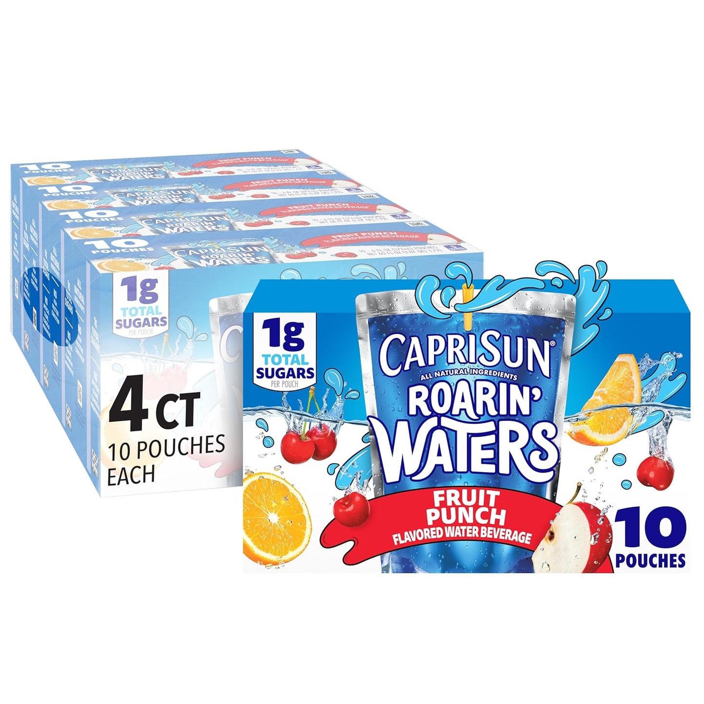 Capri Sun Roarin' Waters Fruit Punch Wave Naturally Flavored Water Kids Beverage (40 ct Pack, 4 Boxes of 10 Pouches)