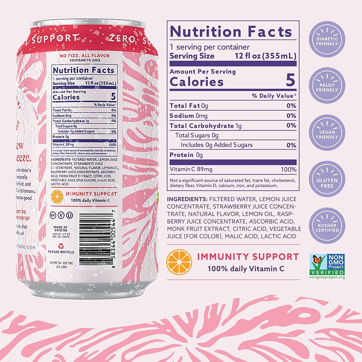 Swoon Barbie™ Pink Lemonade - Low Carb, Paleo-Friendly, Gluten-Free Keto Drink - Sugar Free Strawberry Lemonade Made with 100% Natural Lemon Juice Concentrate - 12 Fl Oz (Pack of 12)