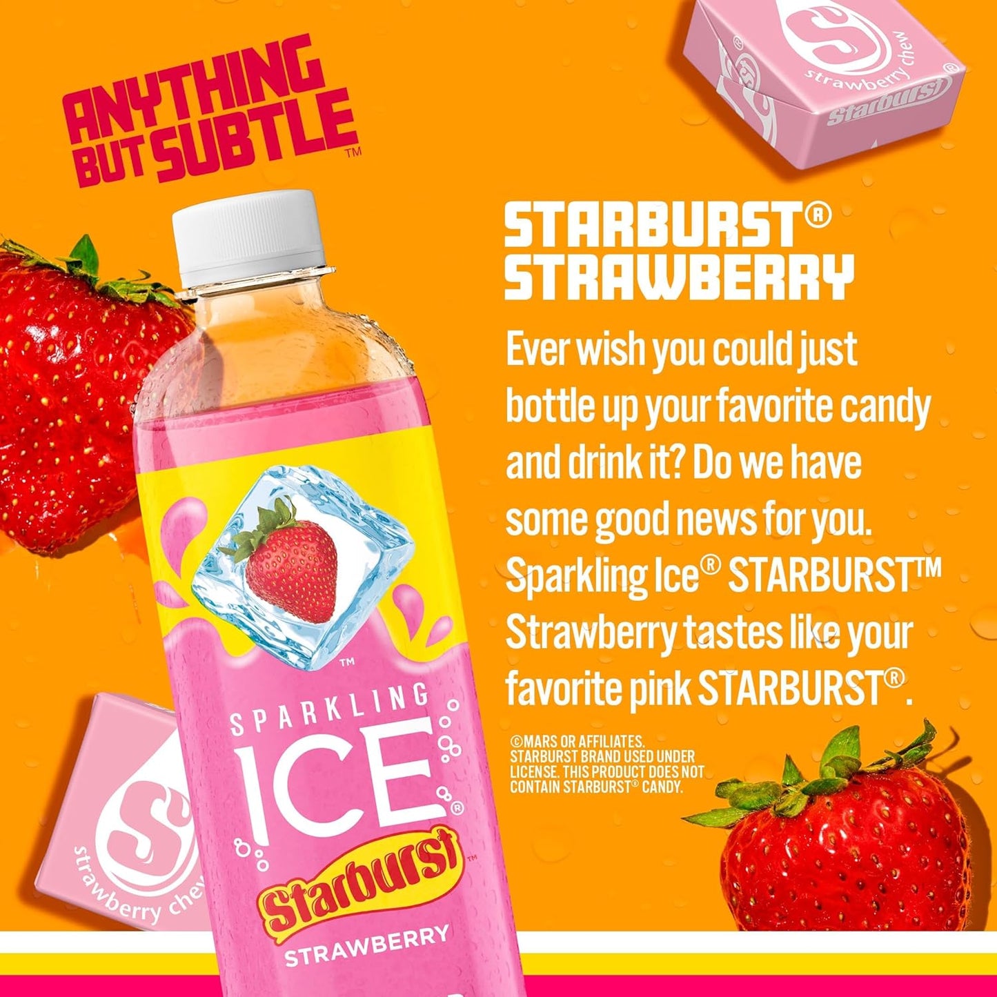 Sparkling Ice STARBURST Strawberry, Zero Sugar Flavored Sparkling Water, with Vitamins and Antioxidants, Low Calorie Beverage, 17 fl oz Bottles (Pack of 12)