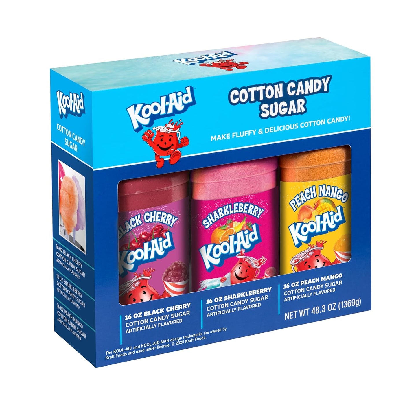 Kool-Aid Cotton Candy Flossing Sugar – Black Cherry, Sharkleberry, Peach Mango – 3 Pack - Candy Floss Sugar