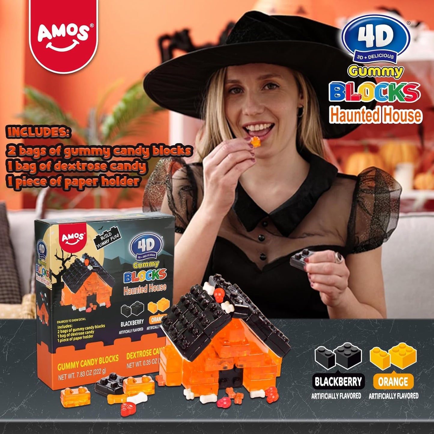 Amos 4D Gummy (Haunted House-8.18oz, Mixed Fruit) - Halloween Candy - RARE