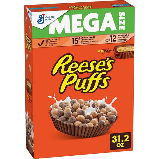 REESE’S PUFFS Chocolatey Peanut Butter Cereal,  MEGA Size, 31.2 oz - RARE