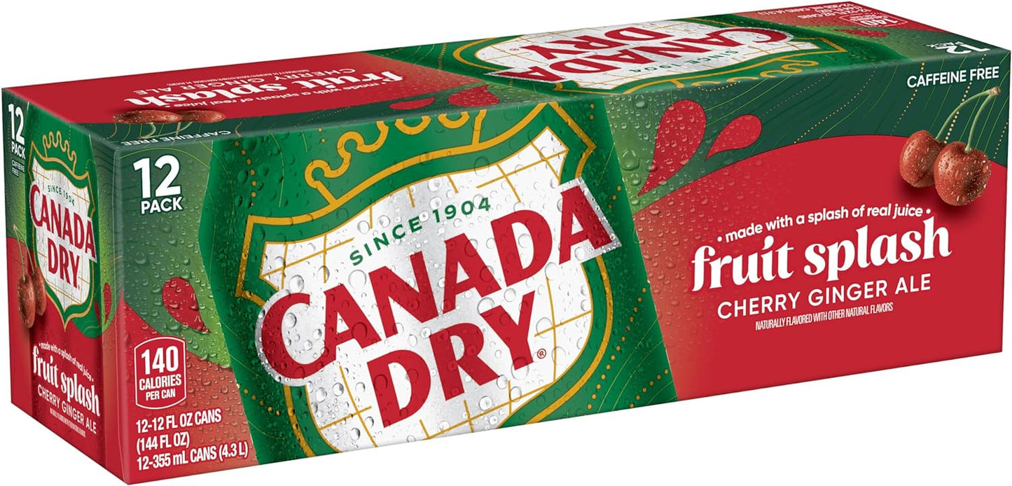Canada Dry Cherry Gingerale Fruit Splash 12oz, Pack of 12