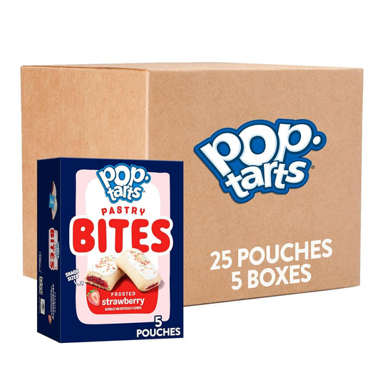 Pop-Tarts Baked Pastry Bites, Kids Snacks, School Lunch, Frosted Strawberry (5 Boxes, 25 Pouches)