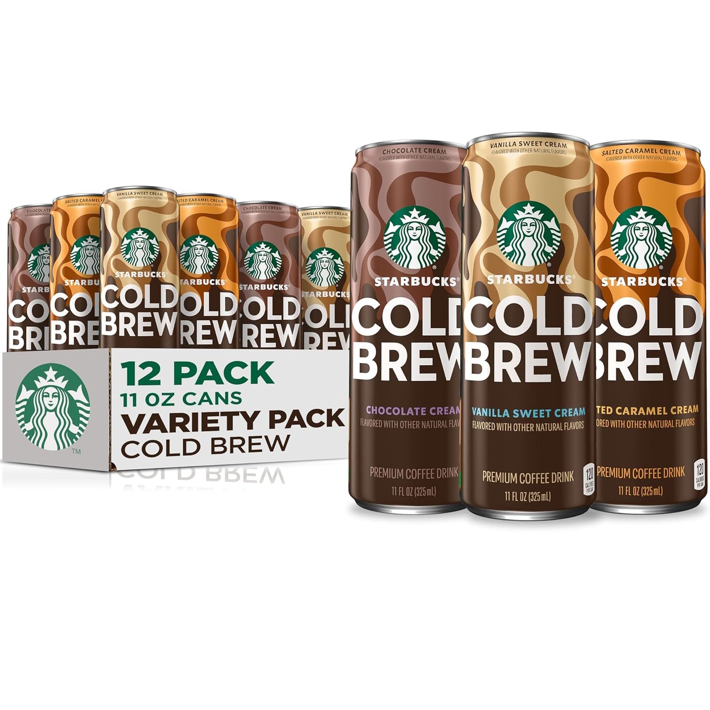 Starbucks Cold Brew Coffee, 3 Flavor Variety Pack, 11 fl oz Cans (12 Pack), Premium Coffee Drink, Iced Coffee