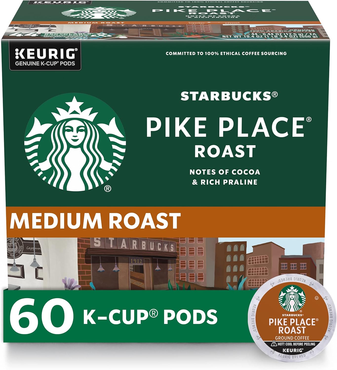 Starbucks K-Cup Coffee Pods—Medium Roast Coffee—Pike Place Roast for Keurig Brewers—100% Arabica—6 boxes - 60 pods