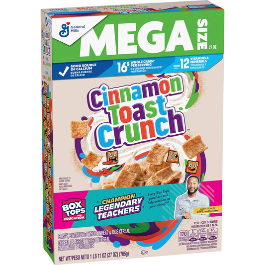 Cinnamon Toast Crunch Breakfast Cereal, Crispy Cinnamon Cereal, Mega Size, 27 oz GIANT