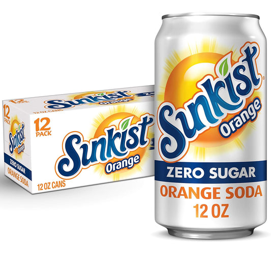 Sunkist Zero Sugar Orange Soda, 12 fl oz cans, 12 pack