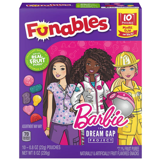 Funables Fruit Snacks, Barbie Shaped Fruit Snacks - Pack of 10 Pouches