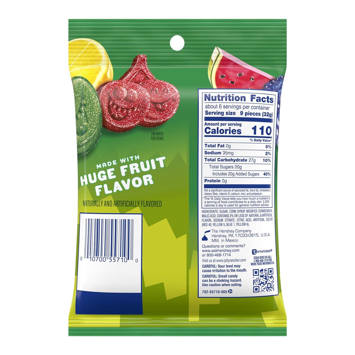 JOLLY RANCHER Gummies Sours Assorted Fruit Flavored Candy Bag, 6.5 oz