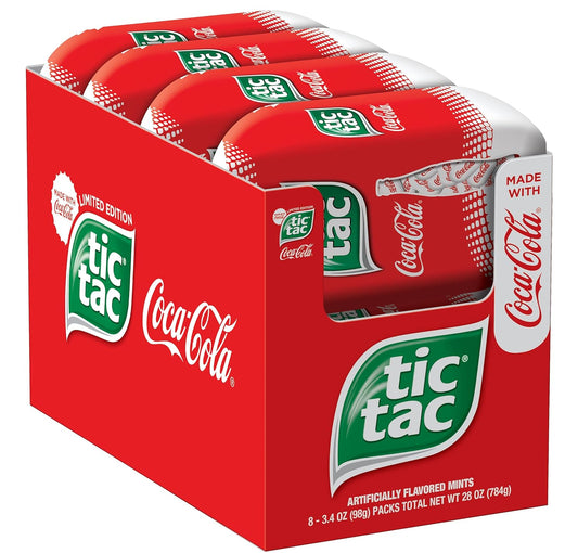 Tic Tac Coca Cola Fresh Breath Mints Bulk Hard Candy Mints, 3.4 Oz. (Pack of 8)