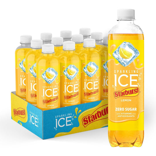 Sparkling Ice STARBURST Lemon, Zero Sugar Flavored Sparkling Water, with Vitamins and Antioxidants, Low Calorie Beverage, 17 fl oz Bottles (Pack of 12)