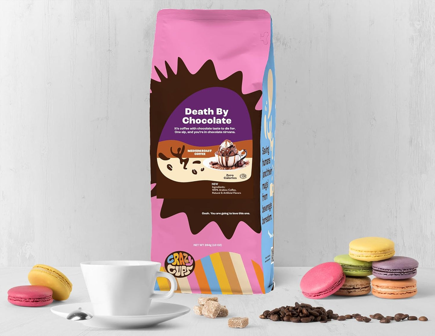 Crazy Cups Flavored Ground Chocolate Coffee, Death By Chocolate Coffee in 10 oz Bag, For Brewing Flavored Hot or Iced Coffee