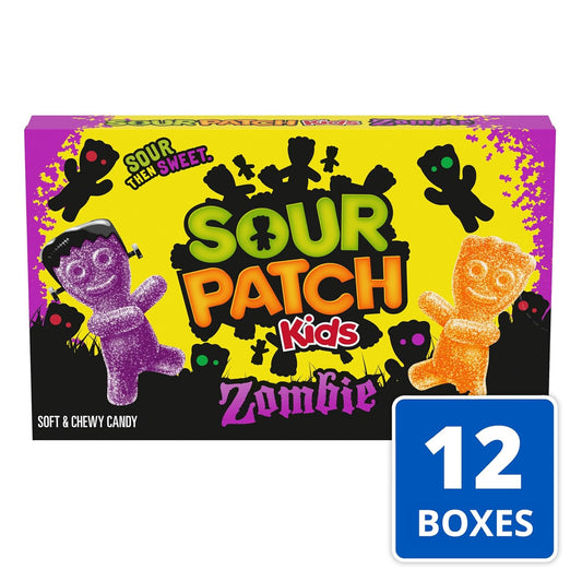 SOUR PATCH KIDS Zombie Orange & Purple Soft & Chewy Halloween Candy, 12 - 3.5 oz Trick or Treat Boxes Wholesale Case