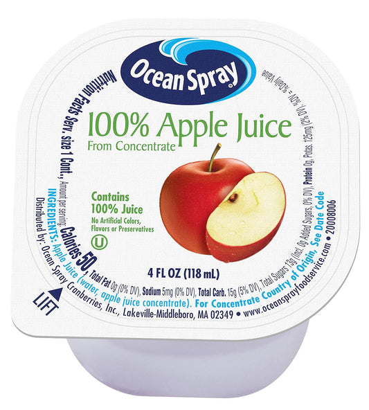 Ocean Spray 100% Apple Juice Cups, 4 Ounce (Pack of 48)
