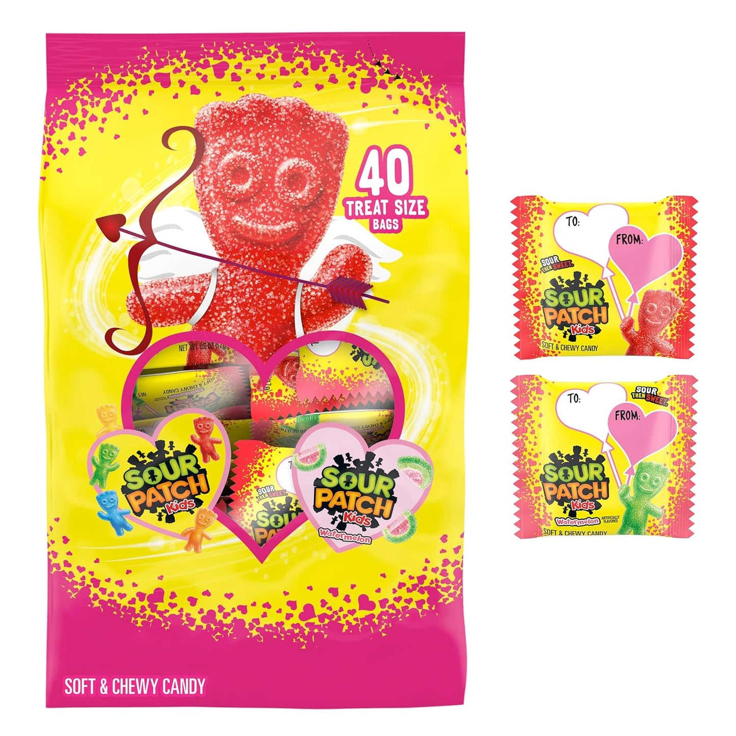 SOUR PATCH KIDS Original and Watermelon Soft & Chewy Valentines Day Candy Variety Pack, 40 Snack Packs