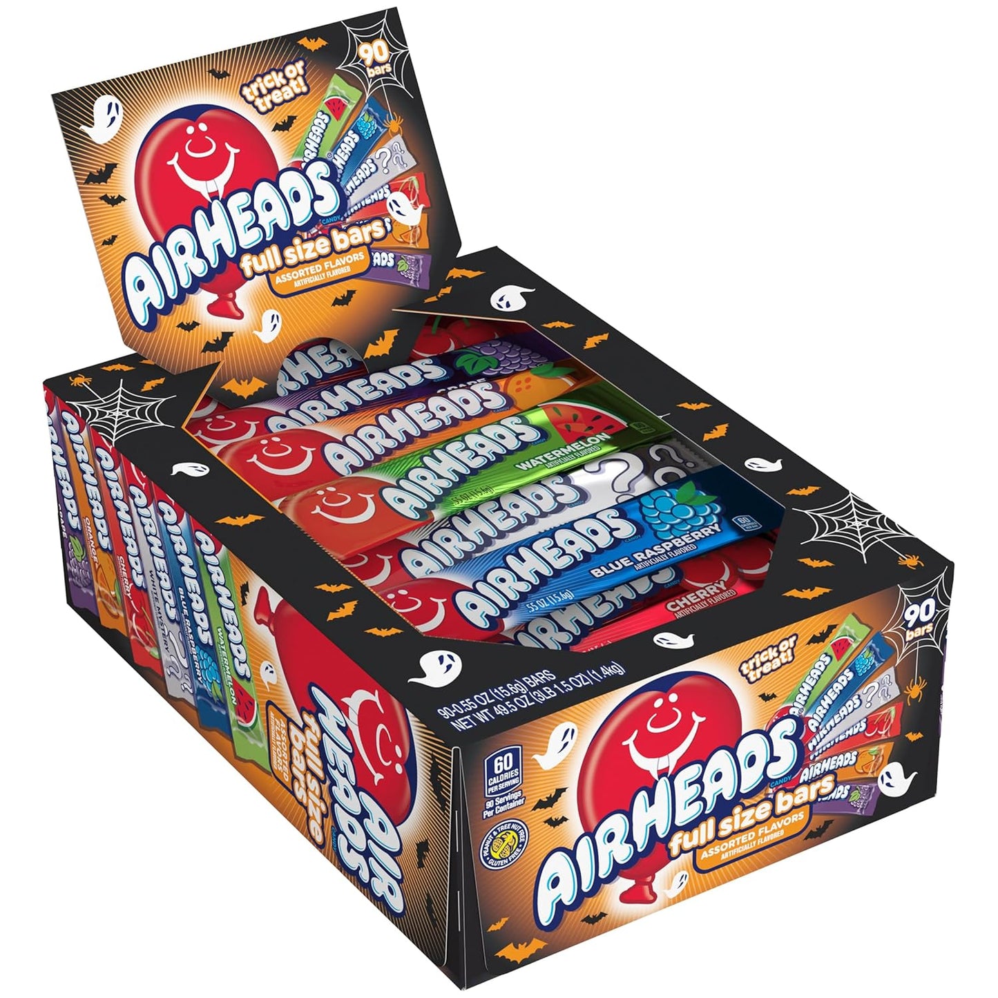 Airheads Candy Bars, Halloween Variety Box, Chewy Full Size Fruit Taffy, Trick or Treat Mega Box, 90 Individually Wrapped Full Size Bars (Packaging May Vary)