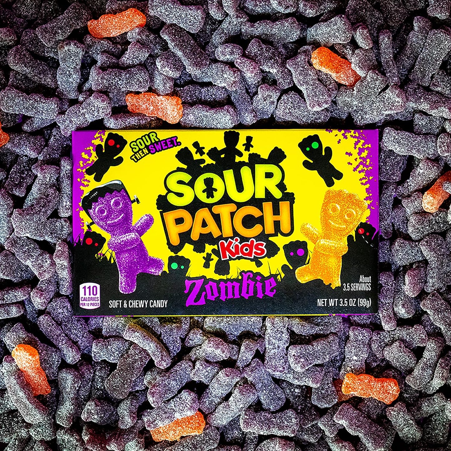 SOUR PATCH KIDS Zombie Orange & Purple Soft & Chewy Halloween Candy, 12 - 3.5 oz Trick or Treat Boxes Wholesale Case