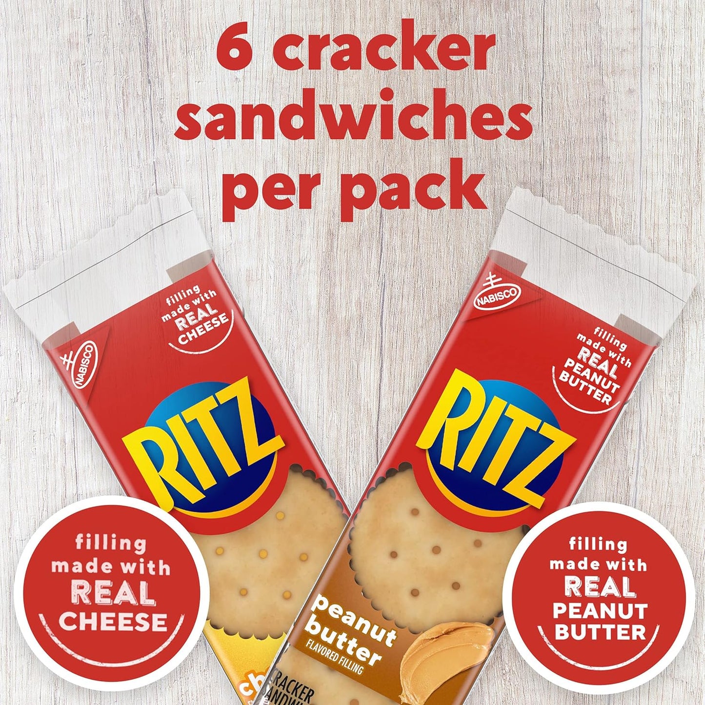 RITZ Peanut Butter Sandwich Cracker Snacks and Cheese Sandwich Crackers, Snack Crackers Variety Pack,, 32 Snack Packs