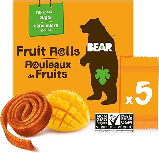 BEAR Fruit Rolls, 5 packs of 2 Rolls per Box - Healthy Fruit Snack, Mango Flavour, 100 gram