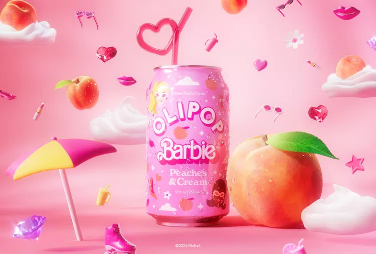 OLIPOP Barbie , Peaches and Cream, 12 fl oz, 12 pack - Limited Edition