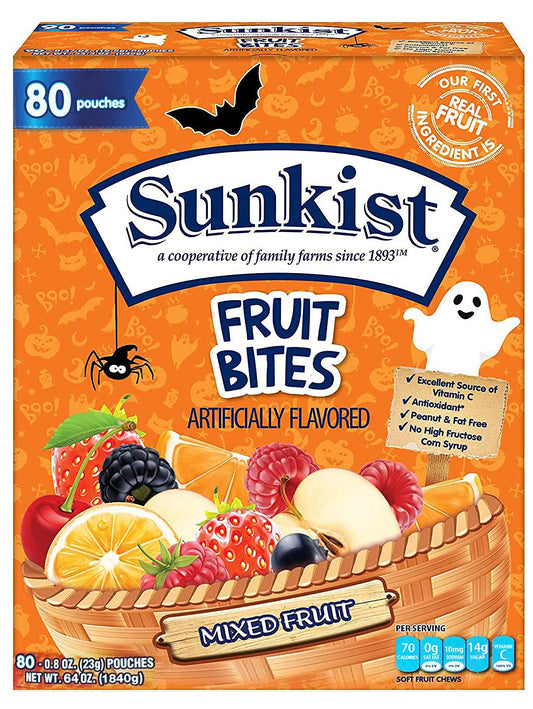 Sunkist  Fruit Snacks,Mixed Fruit,Bulk Pack, Individual Single Serve Bags,80 Pouches
