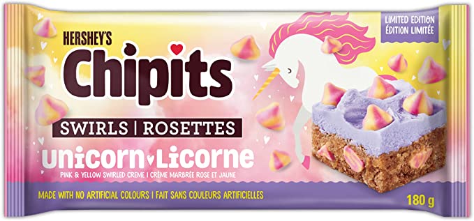 CHIPITS Hershey’s Unicorn Swirls, Pink and Yellow Crème Chips for Baking, Limited Edition, 180 grams