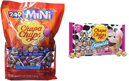 Chupa Chups Lollipops, Mini Assorted Flavours, 240 Count & (1) bag Cremosa Lollipops Candy 2 Ice Cream Flavor