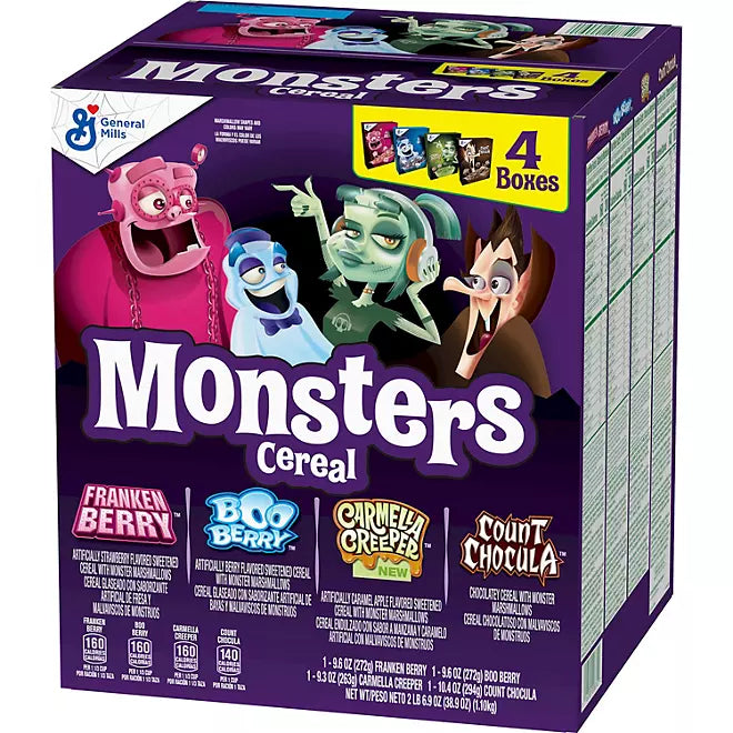 Monsters Breakfast Cereal 2023, Quadruple Variety Pack (4 Boxes Pack.) - COLLECTORS - LIMITED EDITION CEREAL - 0% ZERO TAX FREE