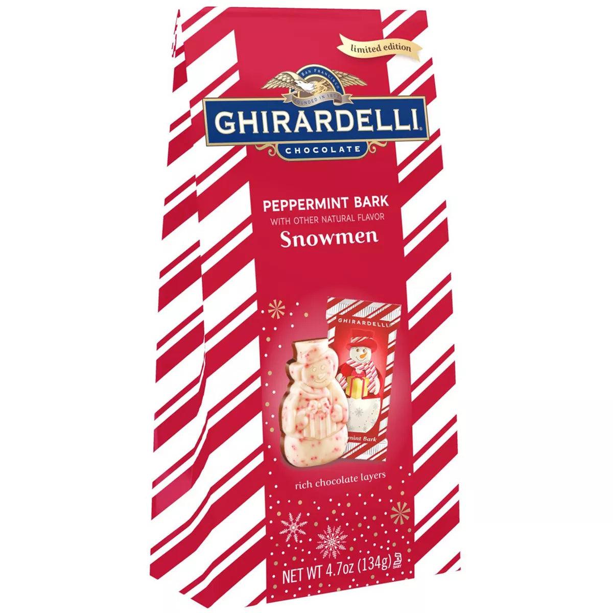 Ghirardelli Christmas Peppermint Bark Chocolate Snowmen - 4.7oz