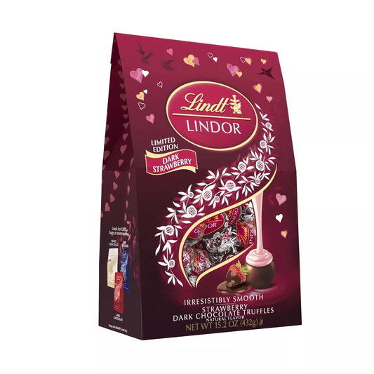 Lindt Lindor Valentine's Strawberry Dark Chocolate Truffles Bag - 15.2oz