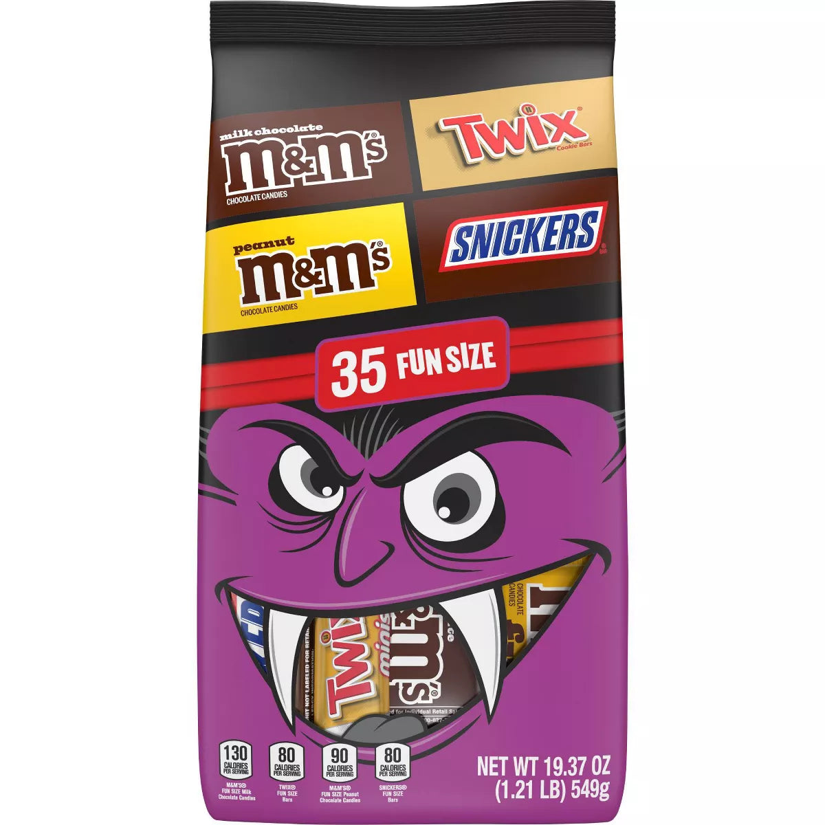 Snickers, Twix, and M&M's Halloween Milk Chocolate Fun Size Variety Candy Bag - 19.37oz