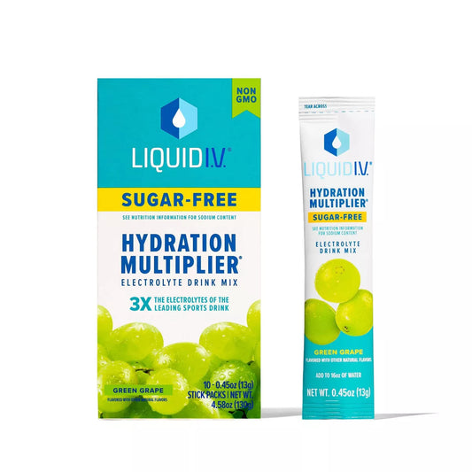 Liquid I.V. Sugar Free Hydration Multiplier Vegan Powder Electrolyte Supplements - Green Grape - 0.45oz /10ct