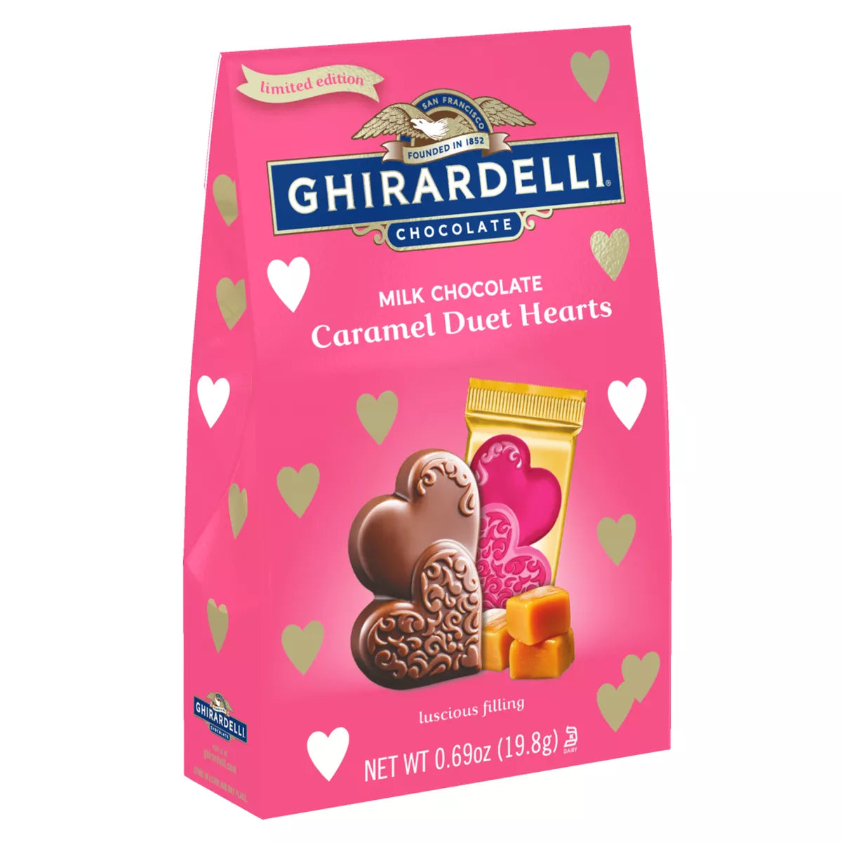 Ghirardelli Valentine's Milk & Caramel Duet Hearts XS Bag - 0.69oz