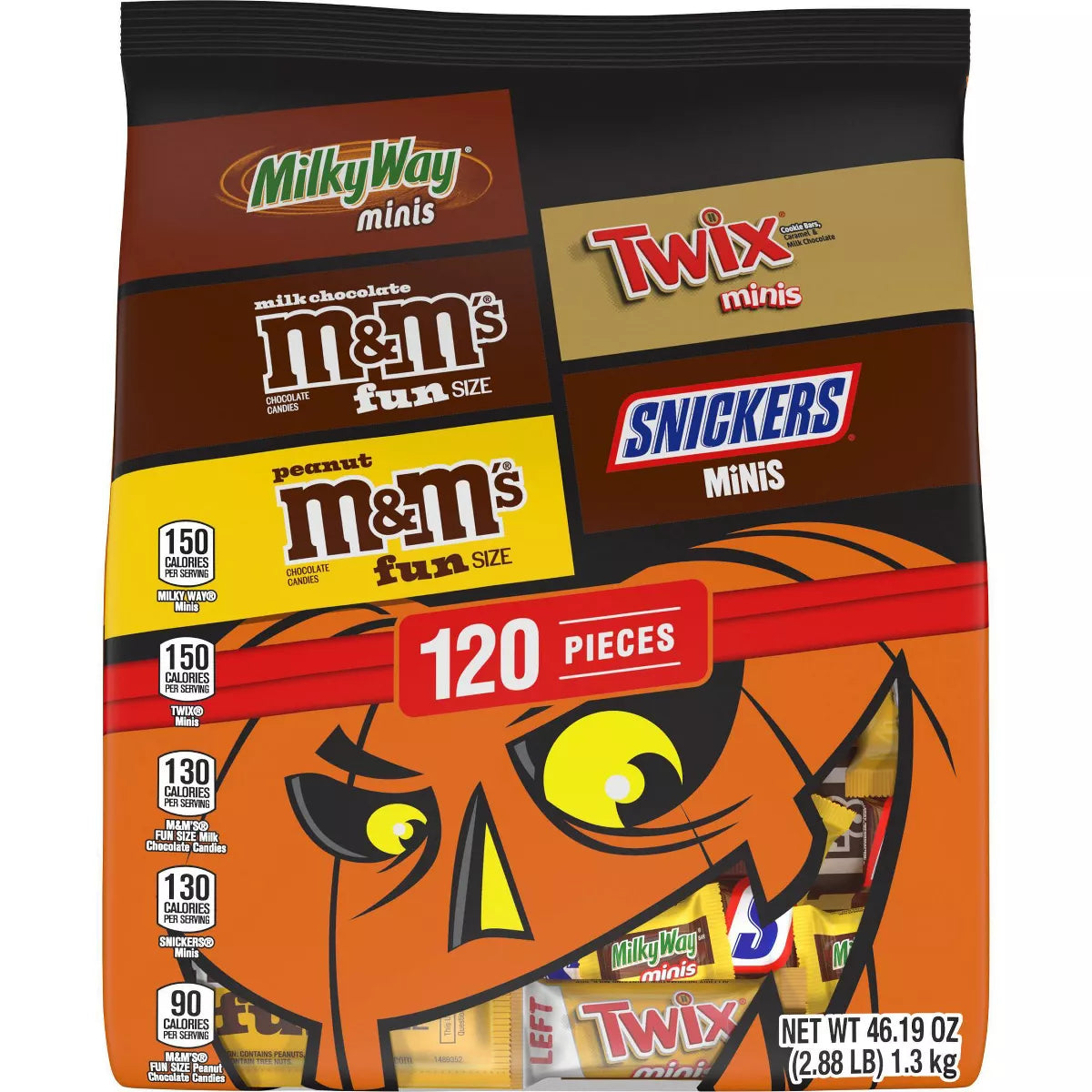 Snickers, Twix, M&M's & Milky Way Halloween Chocolate Candy Minis and Fun Size Variety Bag - 46.19oz