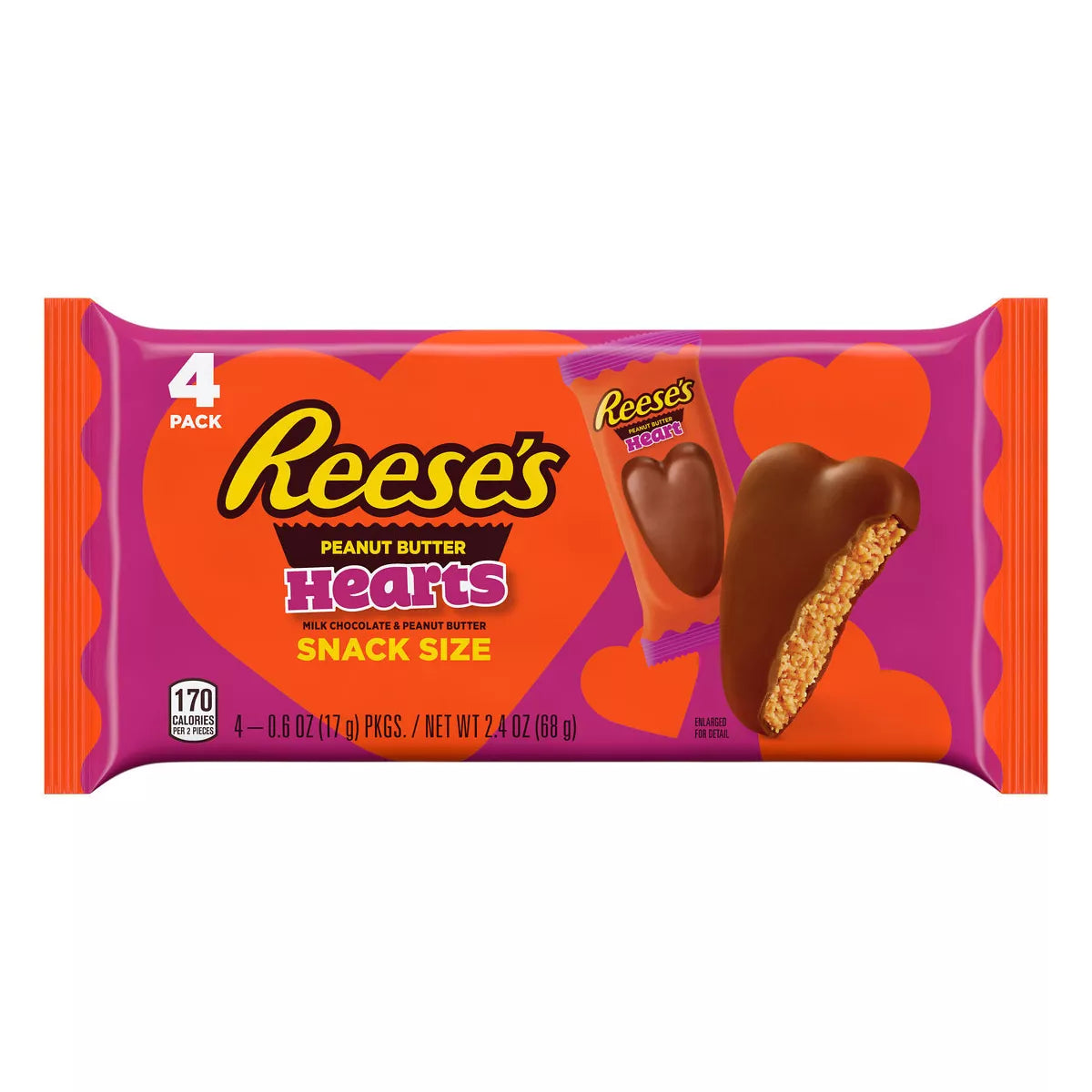 Reese's Valentine's Milk Chocolate Peanut Butter Hearts Snack Size - 2.4oz/4pk