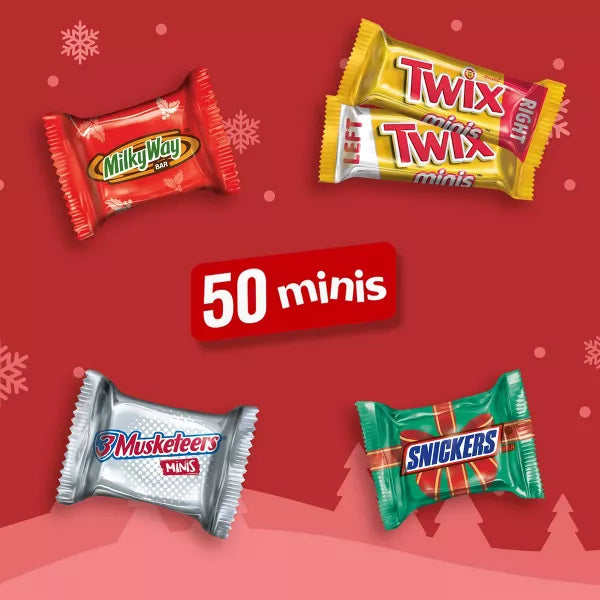 Twik, Snickers, Milky Way & 3 Musketeers Christmas Mini Chocolate Candy Variety Pack - 13.95oz/50ct