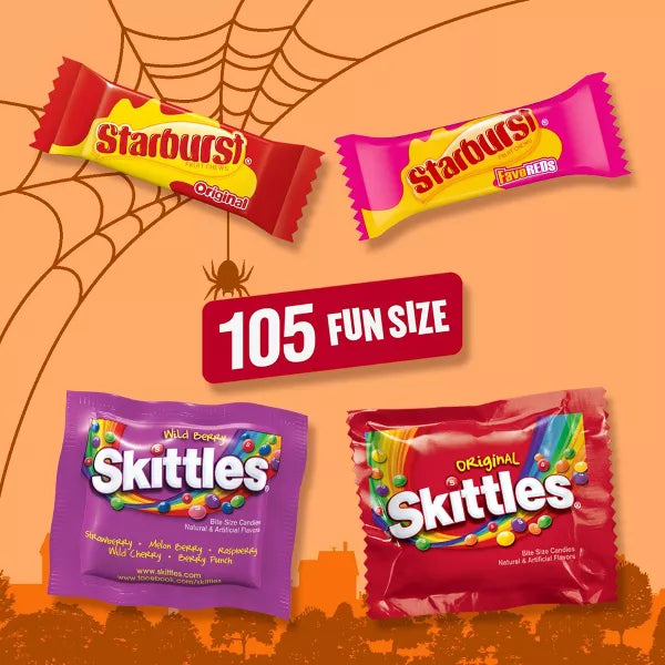 Skittles & Starburst Bulk Halloween Fun Size Candy Variety Bag - 43.65oz