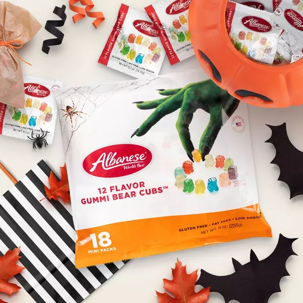 Albanese Halloween 12 Flavor Gummi Bears Cubs Mini Packs - 9oz/18ct