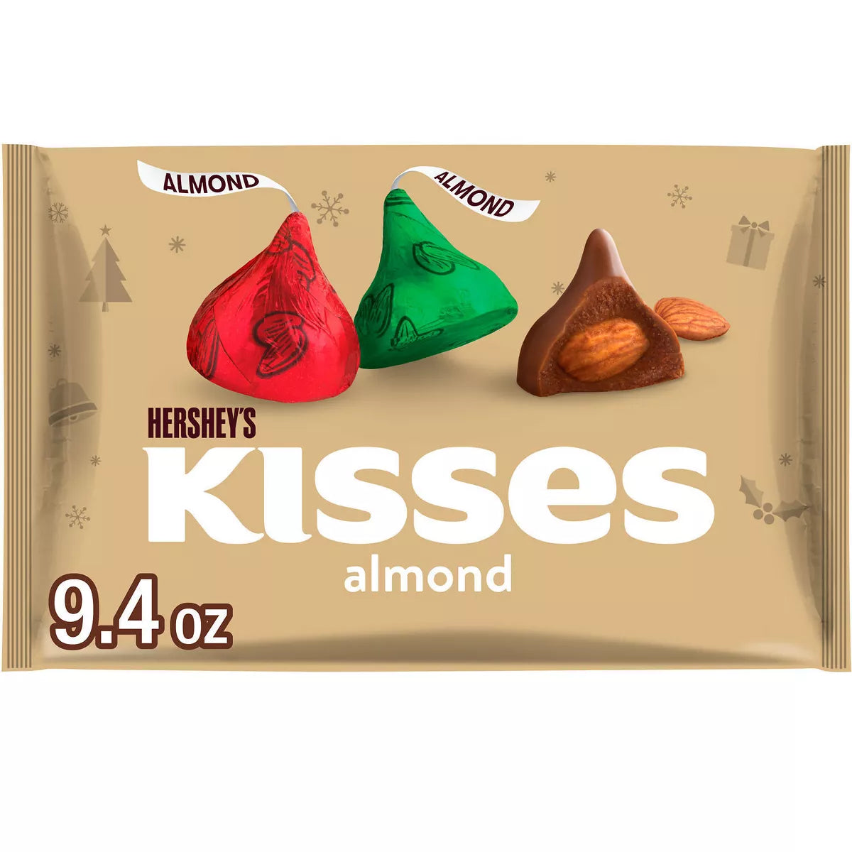 Hershey's Kisses Christmas Milk Chocolate With Almond Candy - 9.4oz