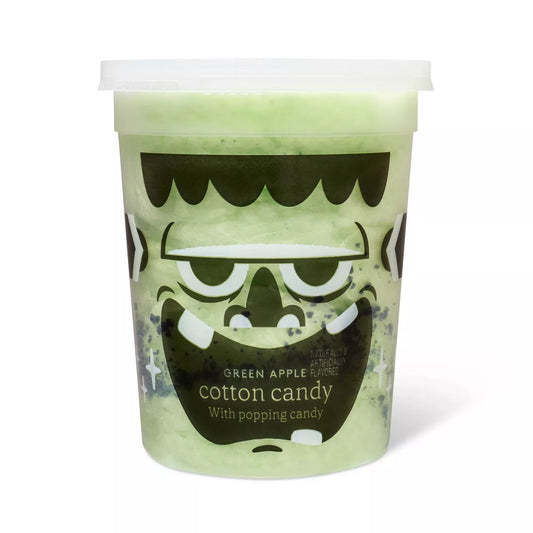 Halloween Green Apple Cotton Candy with Black Popping Candy - 1.2oz