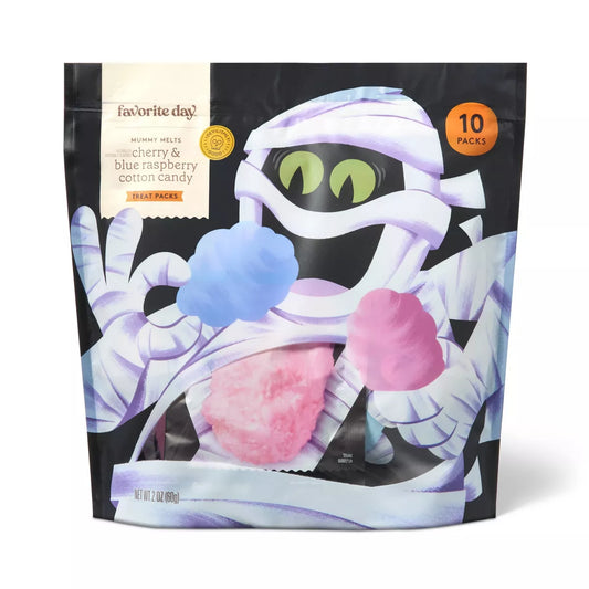 Halloween Mummy Melts Cherry & Blue Raspberry Cotton Candy Treat Packs - 2oz/10ct - Favorite Day™