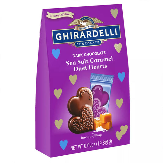 Ghirardelli Valentine's Dark Sea Salt Caramel Duet Hearts XS Bag - 0.69oz