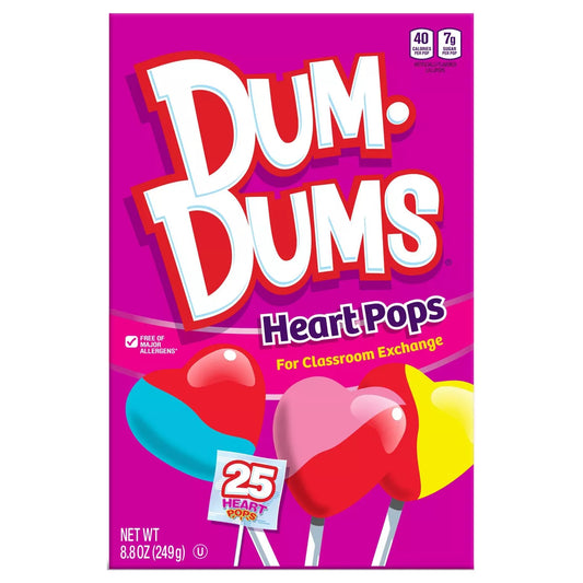 DumDums Valentine's Day Heart Pops Classroom Exchange Box - 8.8oz/25ct