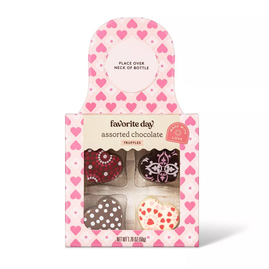 Valentine's Wine Bottle Truffle Box with Heart Shaped Truffles - 2oz/4ct - Favorite Day™